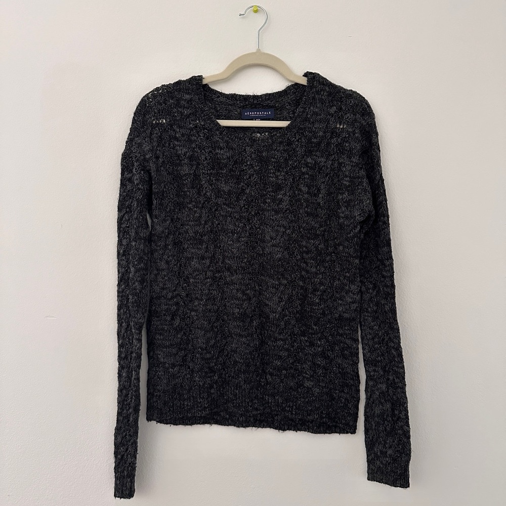 Aéropostale Gray Open-Stitch Knit Sweater